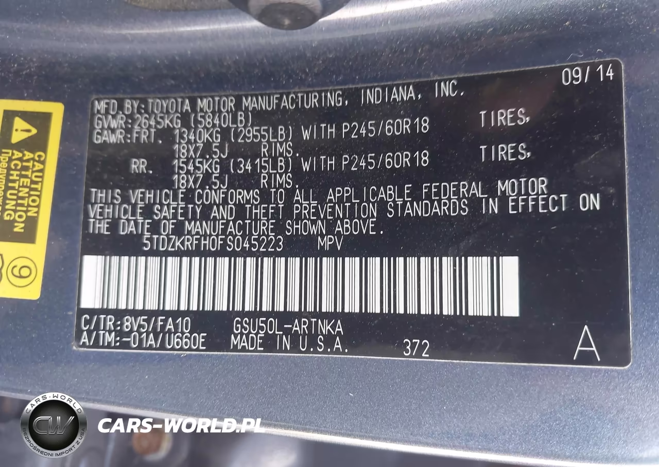 2015 Toyota Highlander Le Plus V6 VIN:5TDZKRFH0FS045223 - 9