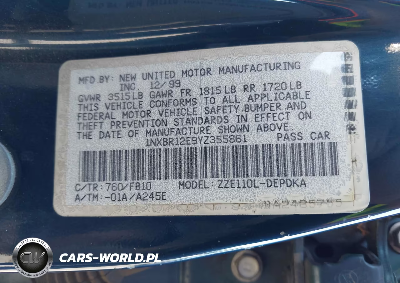 2000 Toyota Corolla Ce VIN:1NXBR12E9YZ355861 - 9