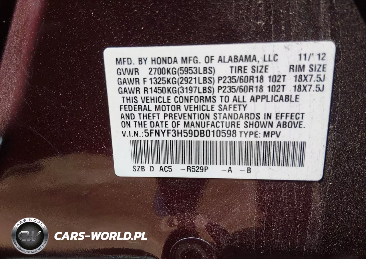 2013 Honda Pilot Ex-L VIN:5FNYF3H59DB010598 - 9