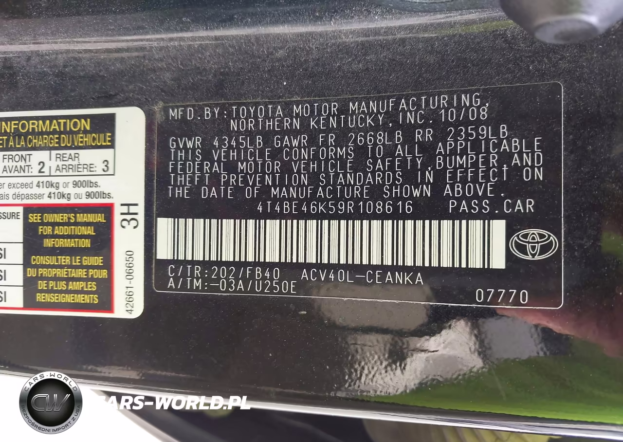 2009 Toyota Camry Le VIN:4T4BE46K59R108616 - 9