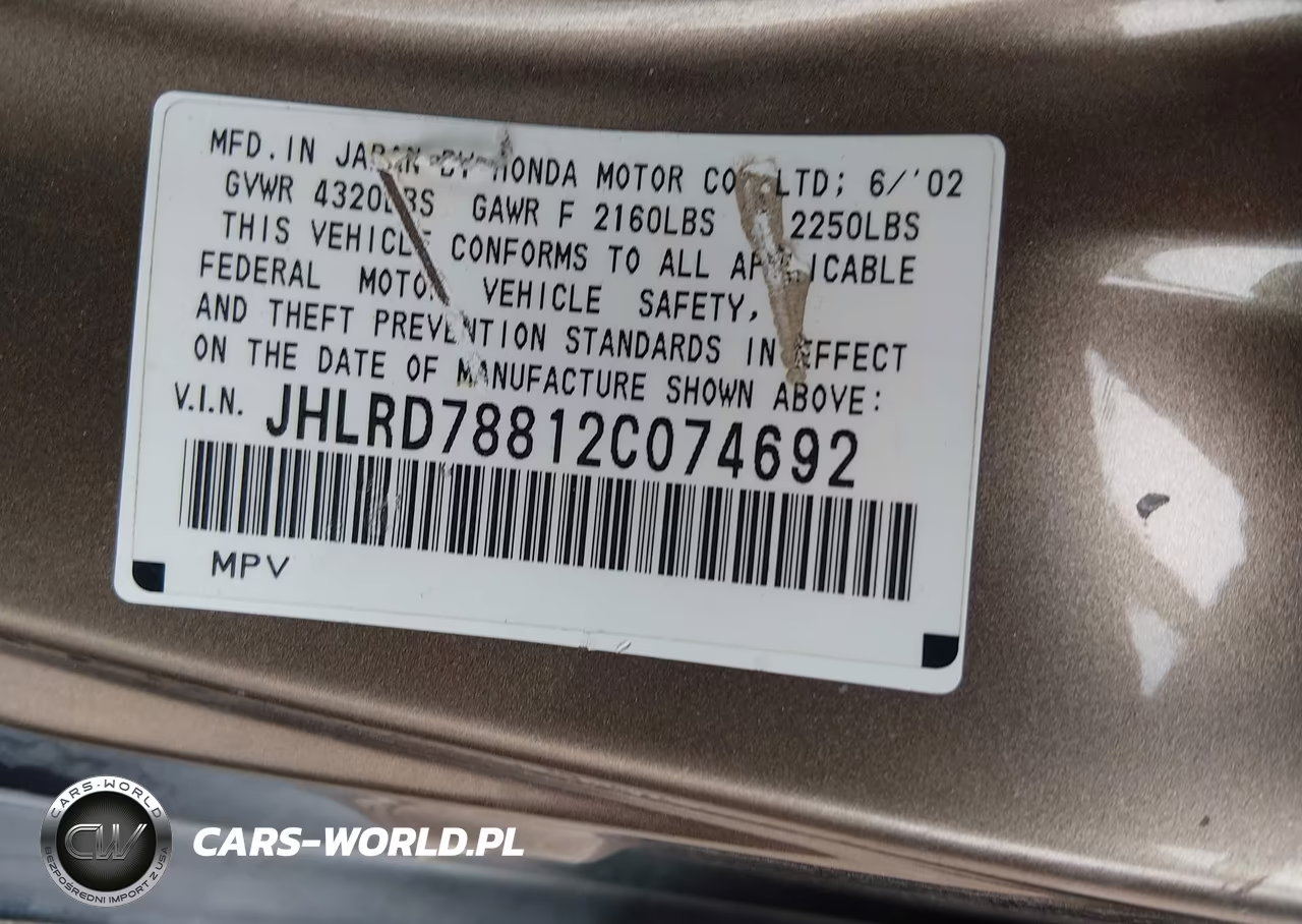 2002 Honda Cr-V Ex VIN:JHLRD78812C074692 - 9