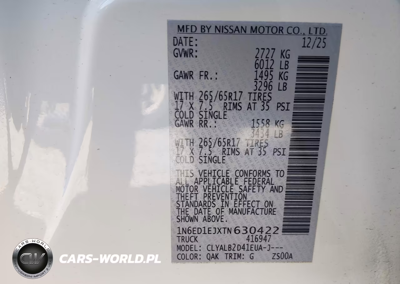 2026 Nissan Frontier Sv 4X2 VIN:1N6ED1EJXTN630422 - 9