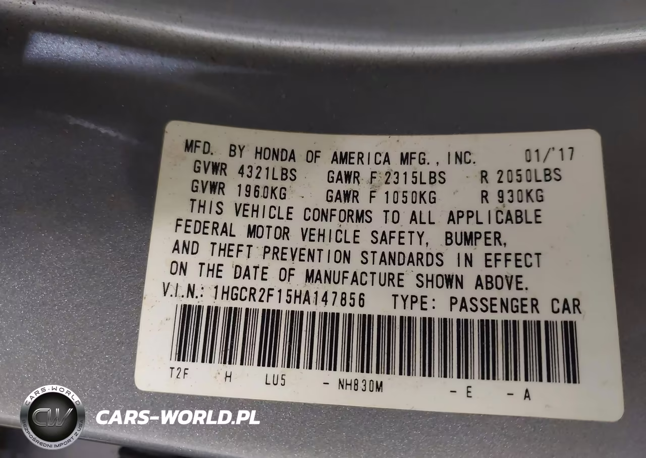 2017 Honda Accord Sport Se VIN:1HGCR2F15HA147856 - 9