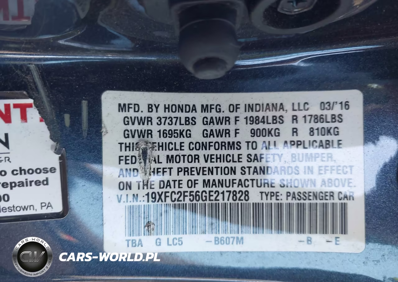 2016 Honda Civic Lx VIN:19XFC2F56GE217828 - 9