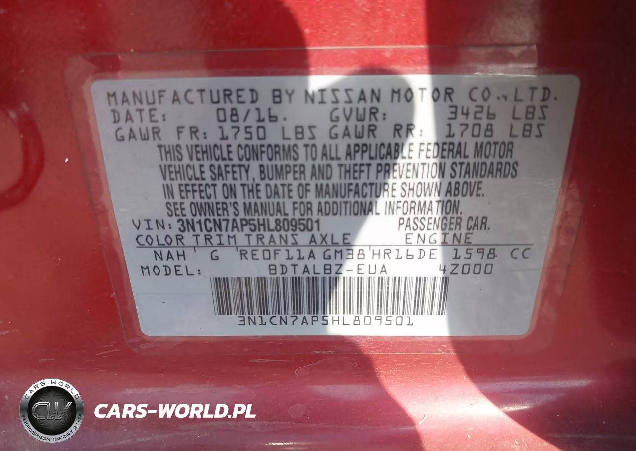 2017 Nissan Versa 1.6 S-1.6 S+-1.6 Sl-1.6 Sv VIN:3N1CN7AP5HL809501 - 9