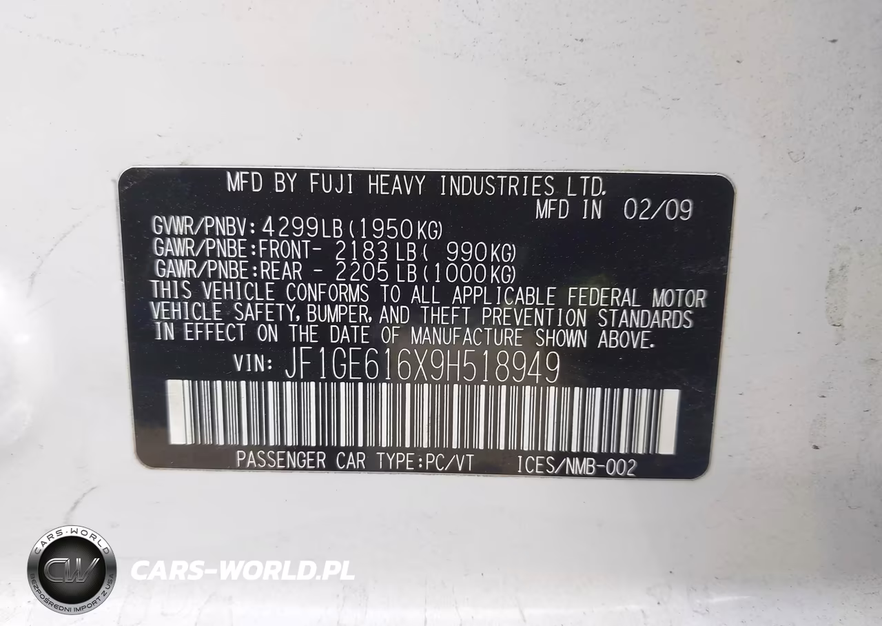 2009 Subaru Impreza 2.5I VIN:JF1GE616X9H518949 - 9