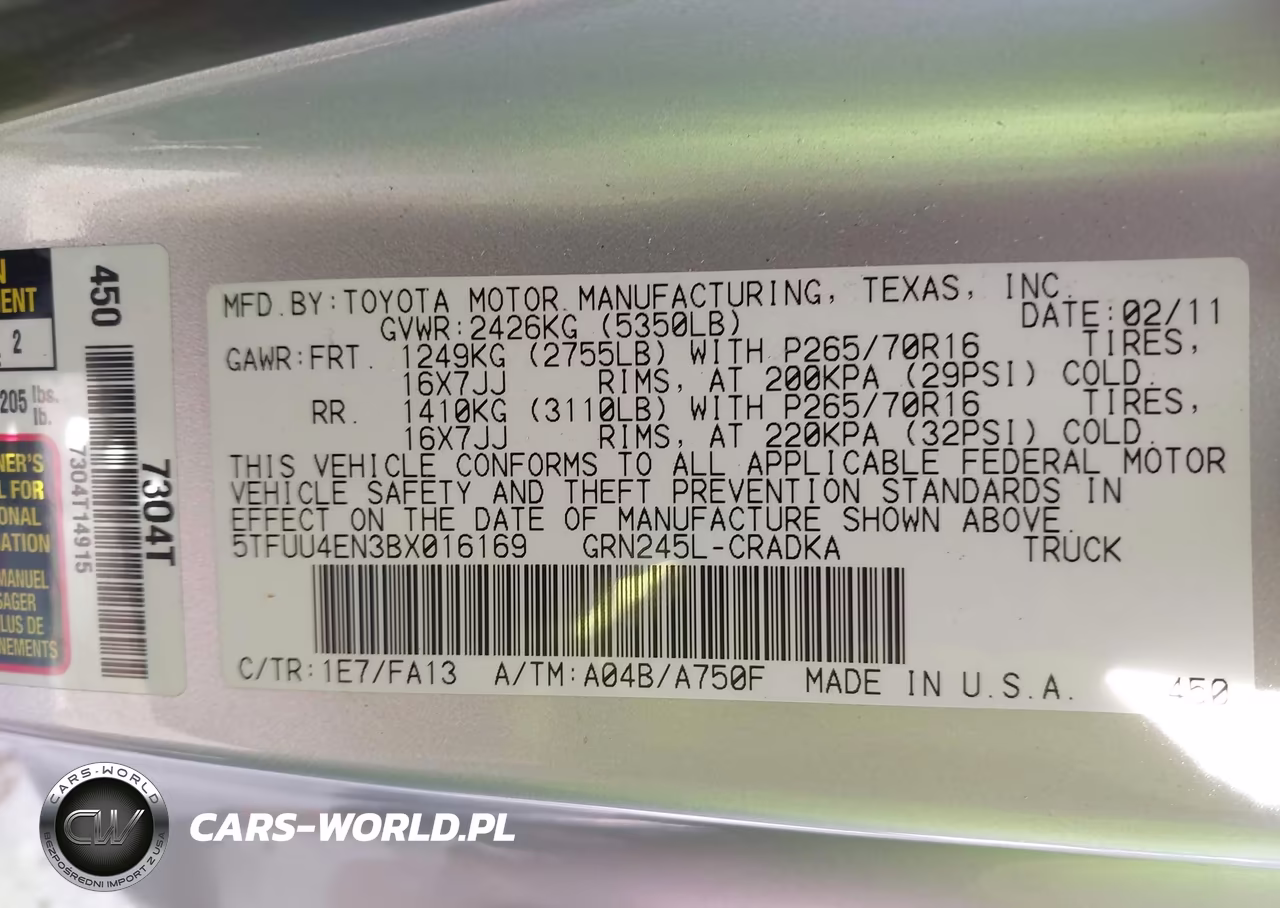 2011 Toyota Tacoma Base V6 VIN:5TFUU4EN3BX016169 - 9