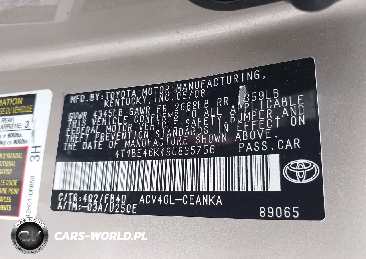 2009 Toyota Camry Le VIN:4T1BE46K49U835756 - 9