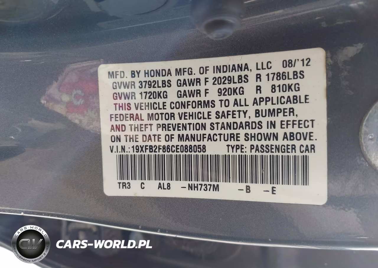 2012 Honda Civic Ex VIN:19XFB2F86CE088058 - 9