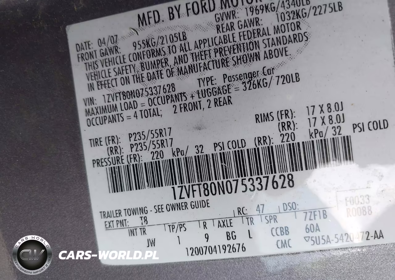 2007 Ford Mustang V6 Deluxe-V6 Premium VIN:1ZVFT80N075337628 - 9