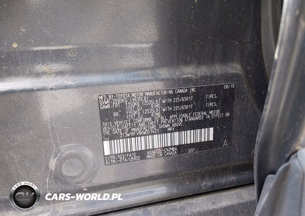 2019 Toyota Rav4 Xle VIN:2T3W1RFV6KW051421 - 9