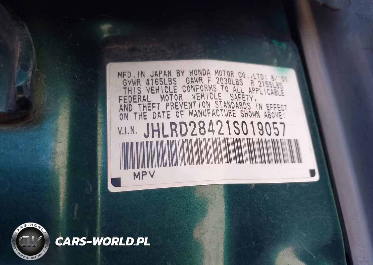 2001 Honda Cr-V Lx VIN:JHLRD28421S019057 - 9