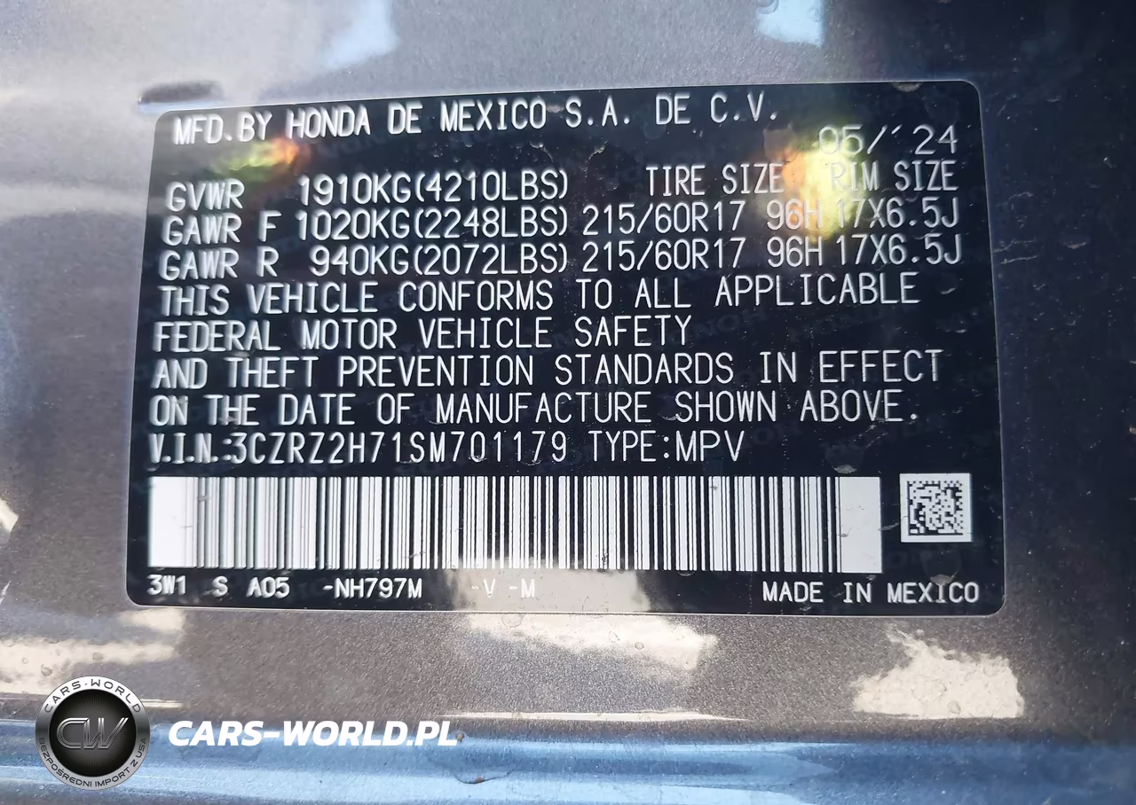 2025 Honda Hr-V Awd Ex-L VIN:3CZRZ2H71SM701179 - 9