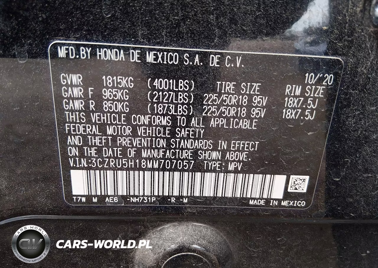2021 Honda Hr-V 2Wd Sport VIN:3CZRU5H18MM707057 - 9
