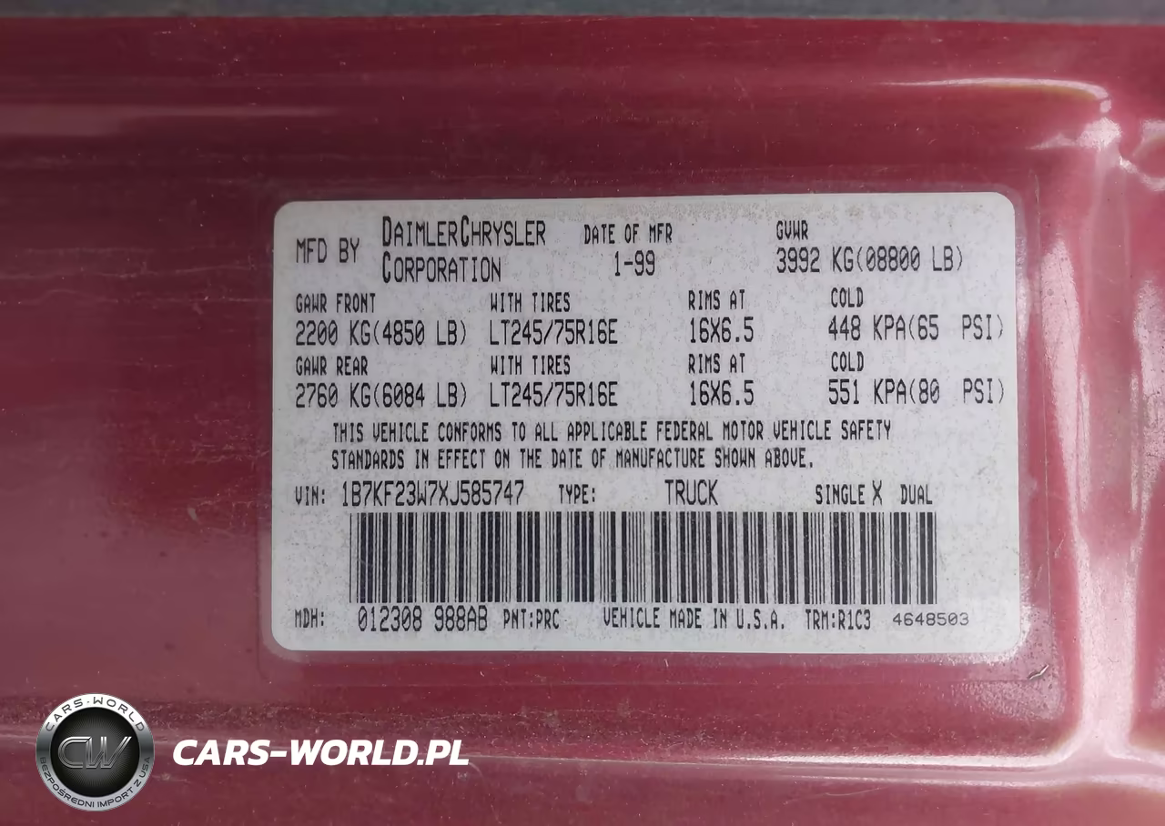 1999 Dodge Ram 2500 St VIN:1B7KF23W7XJ585747 - 9