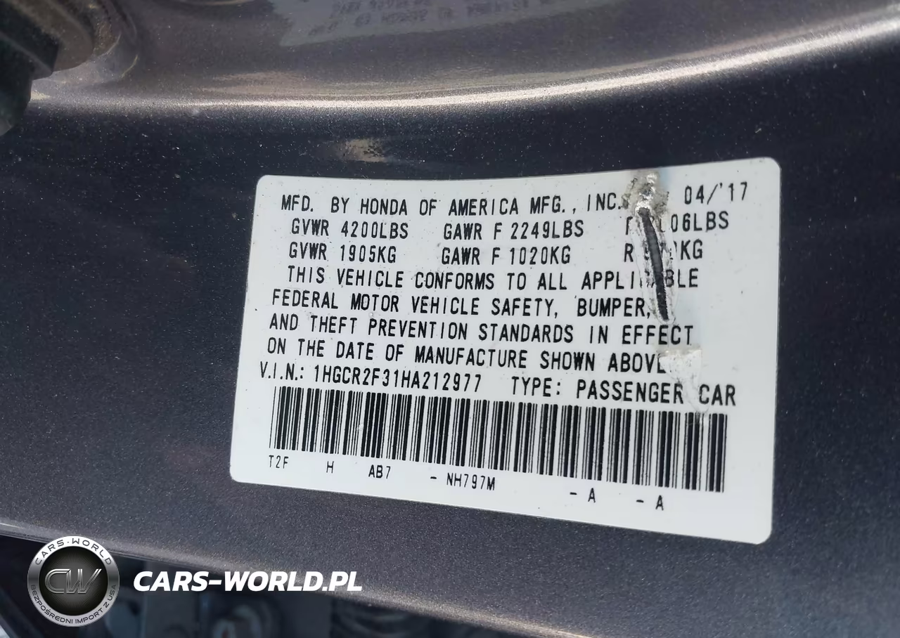 2017 Honda Accord Lx VIN:1HGCR2F31HA212977 - 9