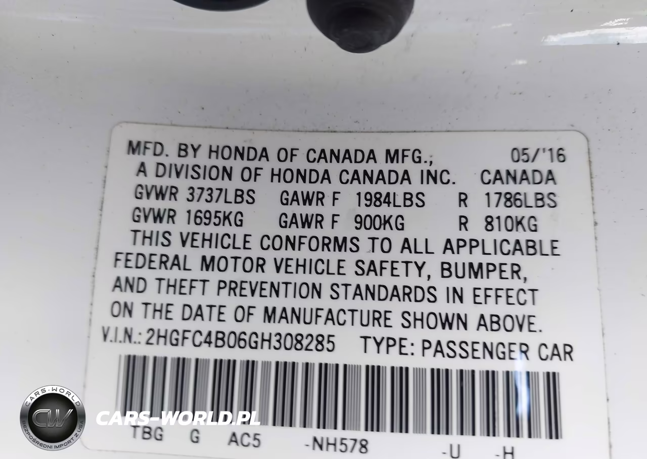 2016 Honda Civic Lx-P VIN:2HGFC4B06GH308285 - 9