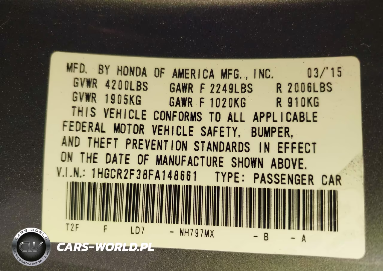 2015 HONDA ACCORD LX VIN:1HGCR2F38FA148661 - 9