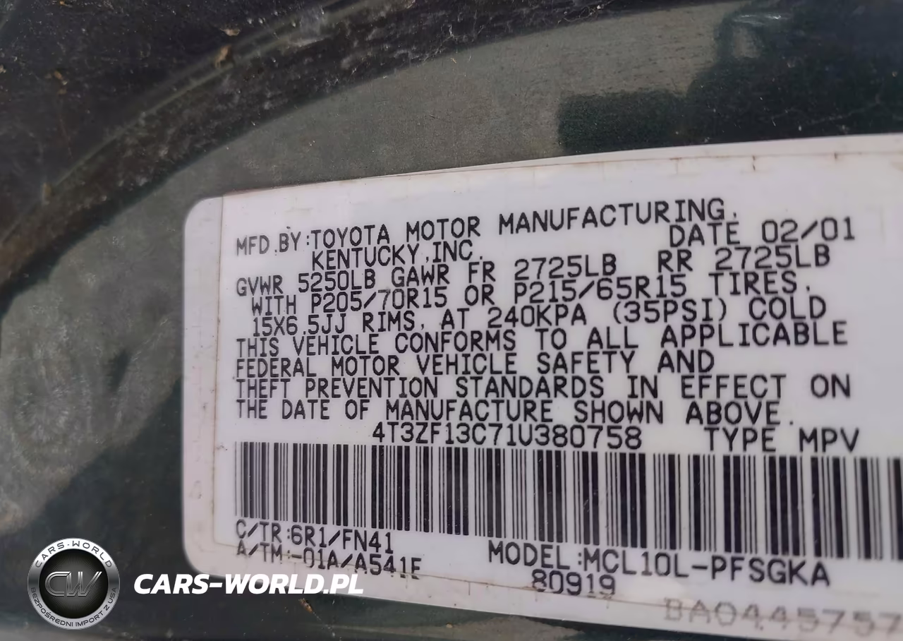 2001 Toyota Sienna Le VIN:4T3ZF13C71U380758 - 9