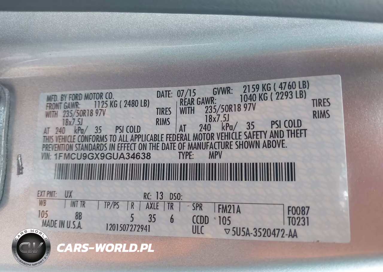 2016 FORD ESCAPE SE VIN:1FMCU9GX9GUA34638 - 9