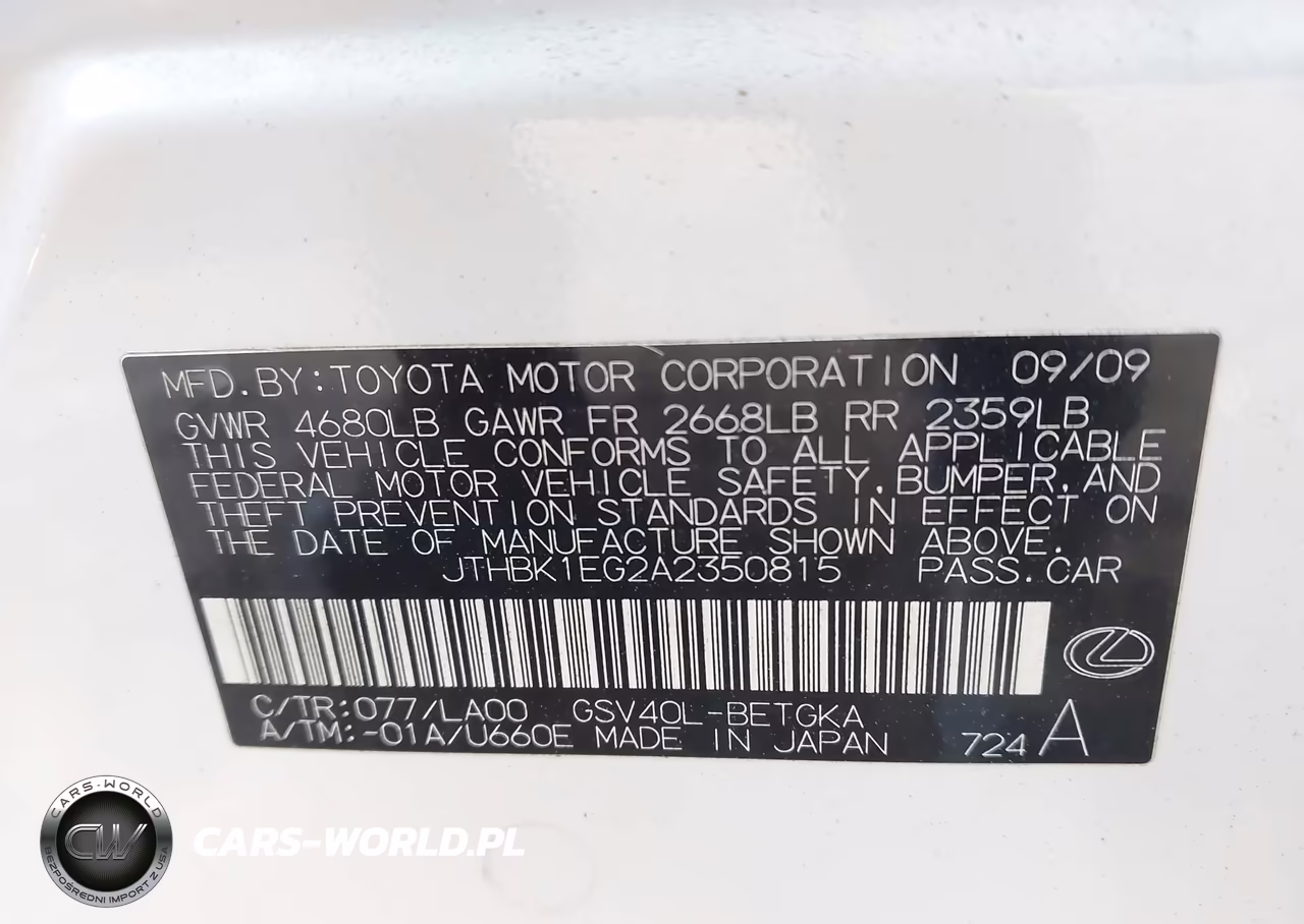 2010 Lexus Es 350 VIN:JTHBK1EG2A2350815 - 9