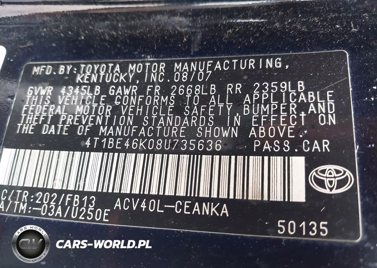2008 Toyota Camry Le VIN:4T1BE46K08U735636 - 9