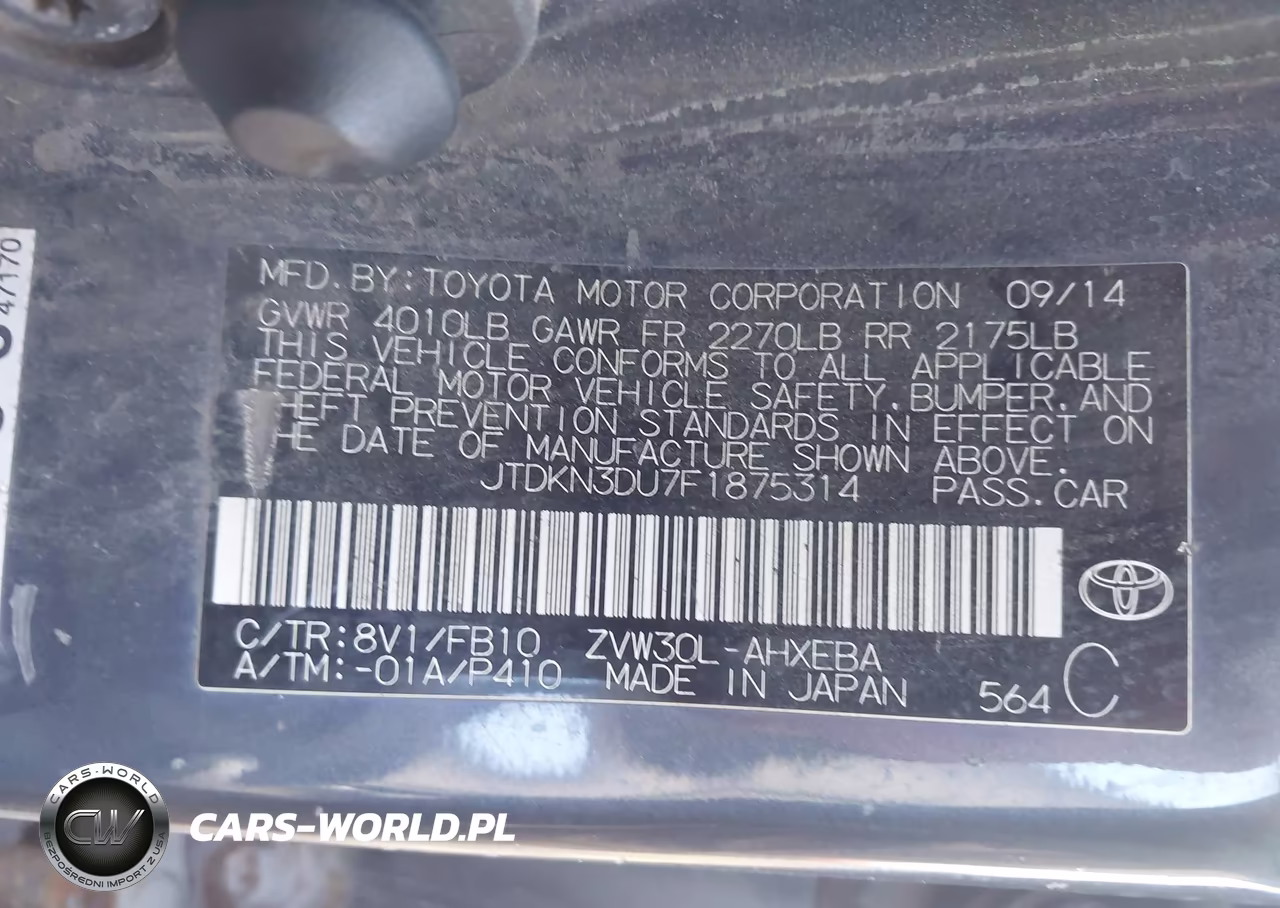 2015 Toyota Prius Two VIN:JTDKN3DU7F1875314 - 9