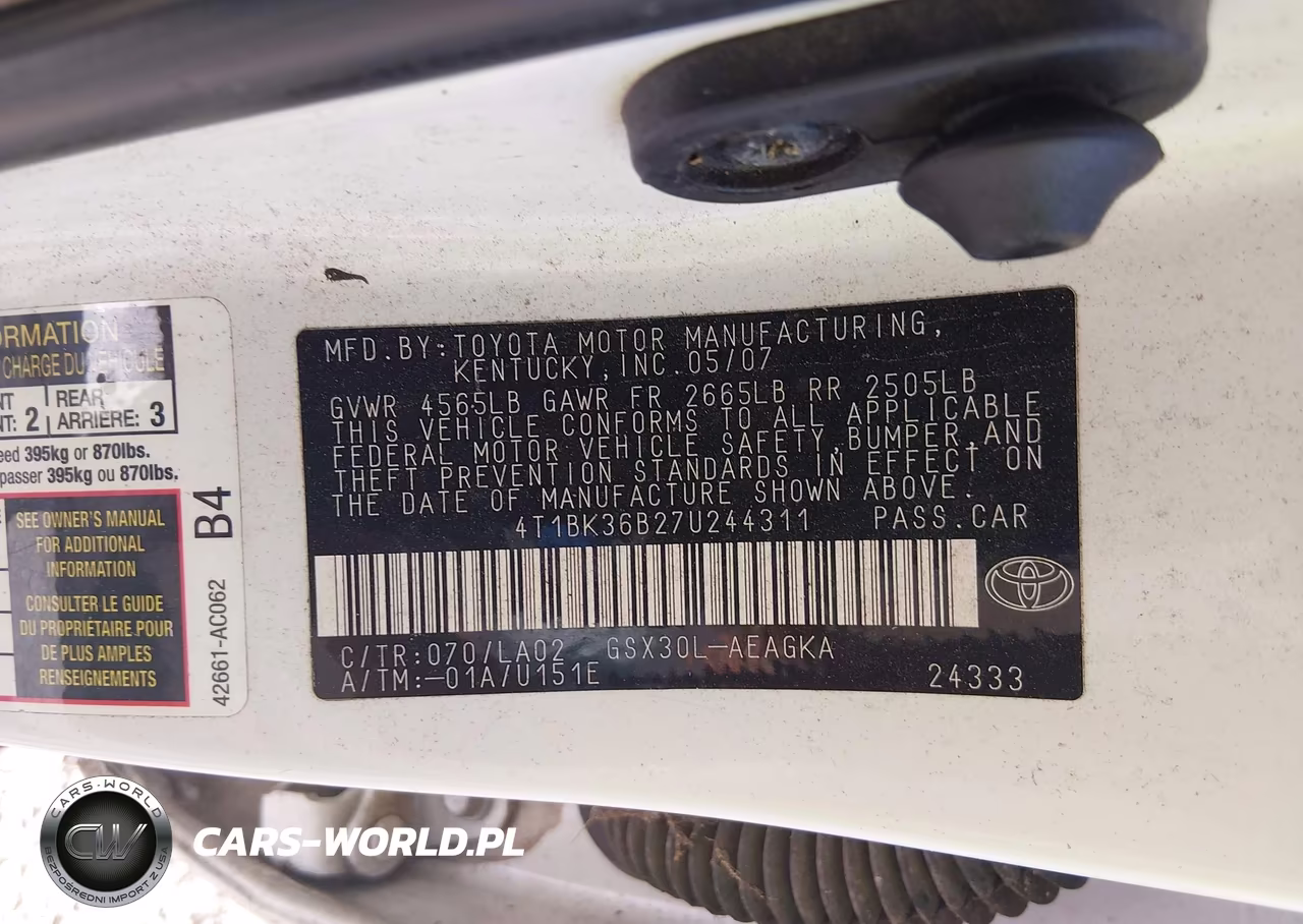 2007 Toyota Avalon Xls VIN:4T1BK36B27U244311 - 9