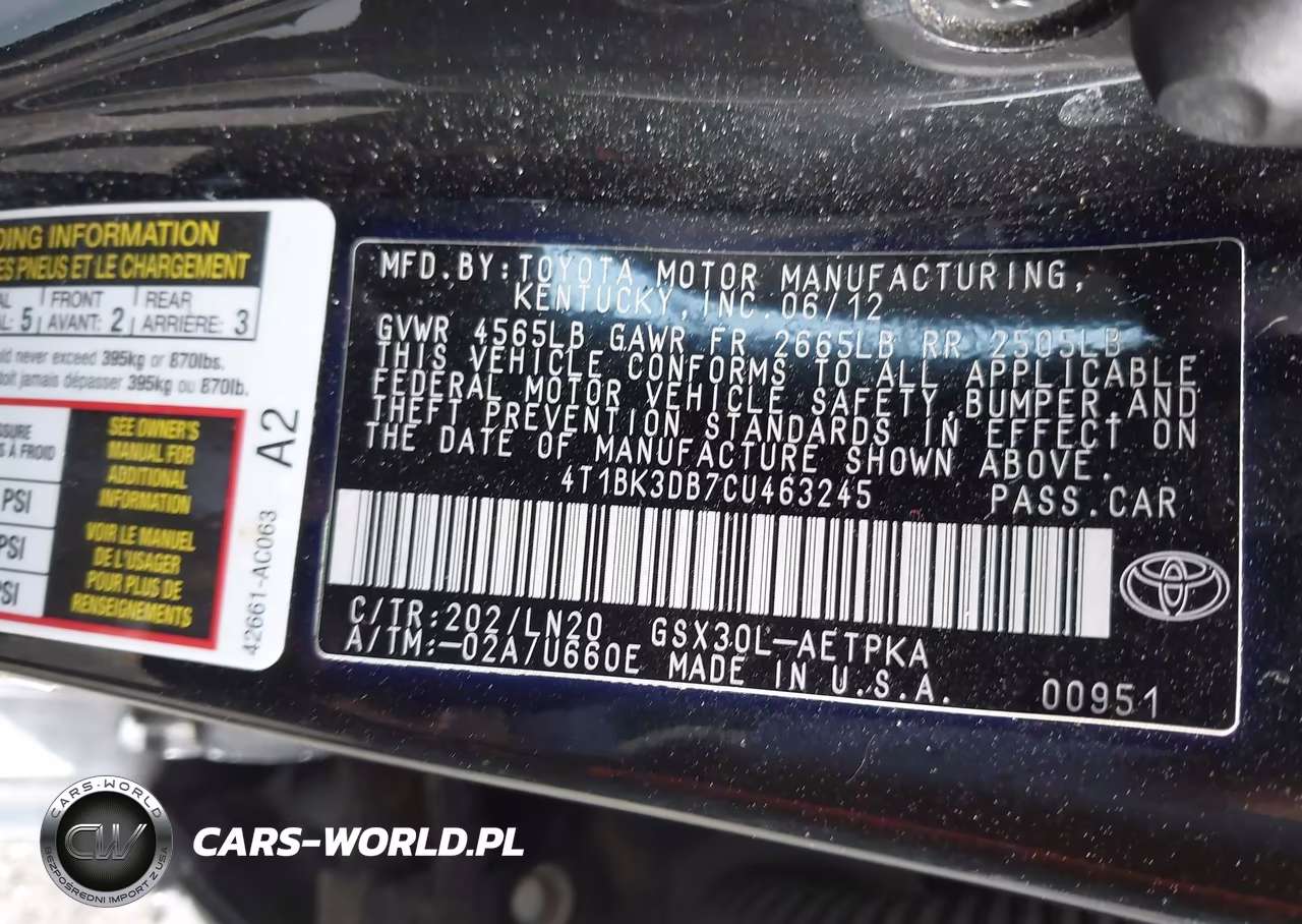 2012 Toyota Avalon Limited VIN:4T1BK3DB7CU463245 - 9