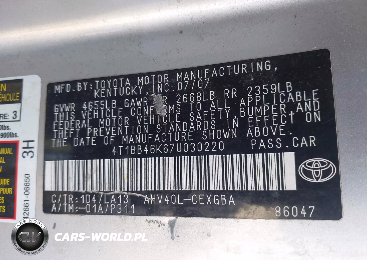 2007 Toyota Camry Hybrid VIN:4T1BB46K67U030220 - 9