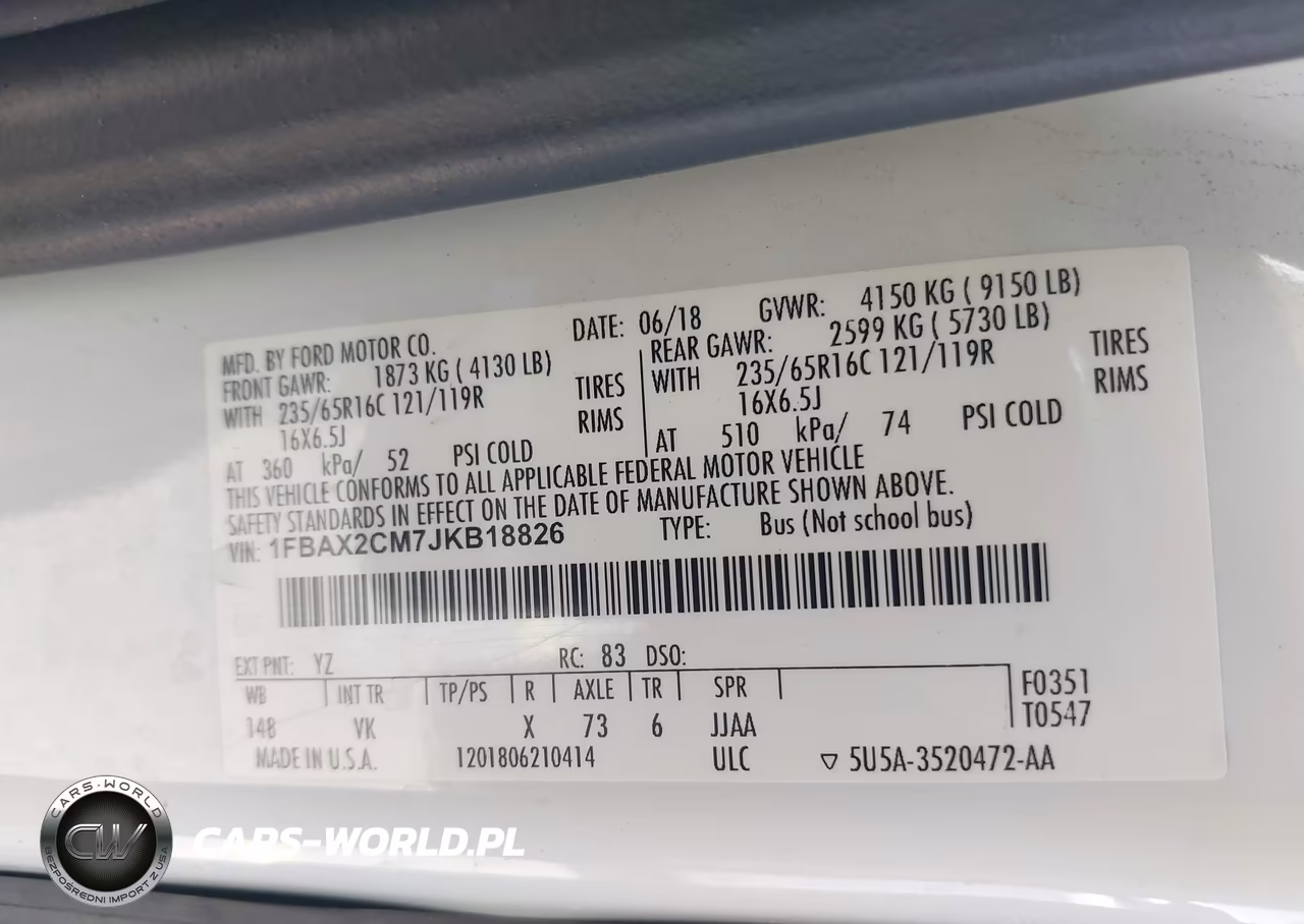 2018 Ford Transit-350 Xl VIN:1FBAX2CM7JKB18826 - 9