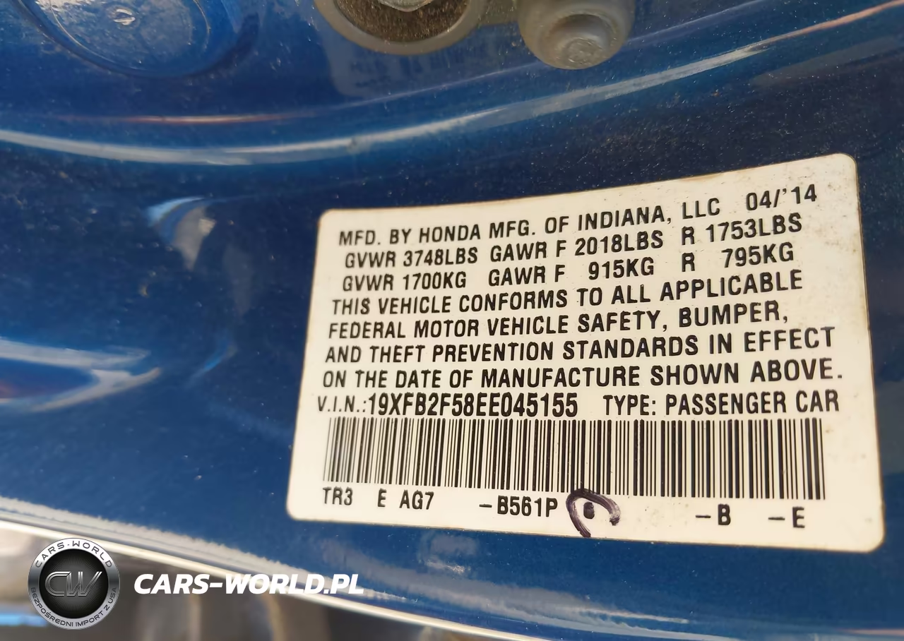 2014 Honda Civic Lx VIN:19XFB2F58EE045155 - 9