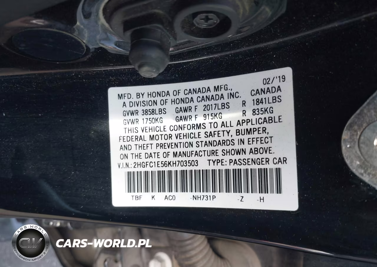 2019 Honda Civic Si VIN:2HGFC1E56KH703503 - 9