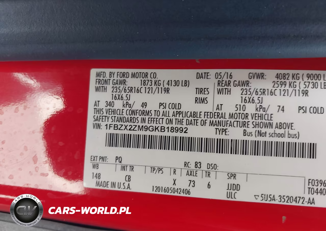 2016 Ford Transit-350 Xl VIN:1FBZX2ZM9GKB18992 - 9