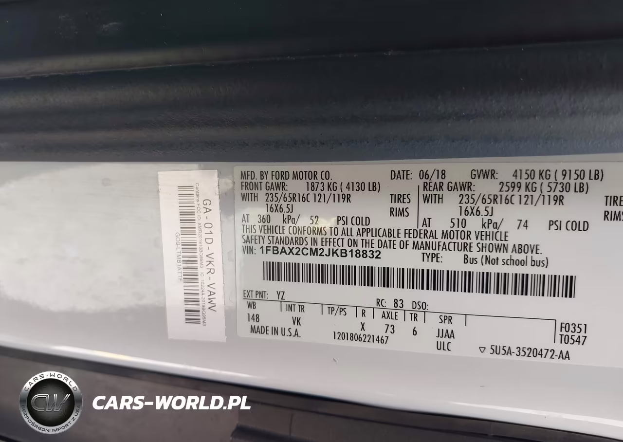 2018 Ford Transit-350 Xl VIN:1FBAX2CM2JKB18832 - 9