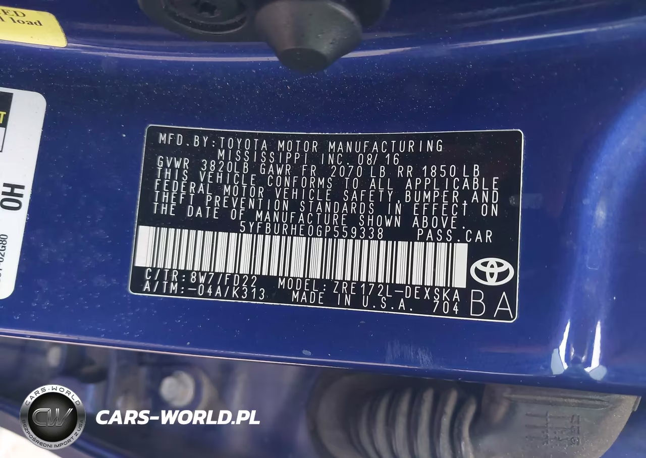 2016 Toyota Corolla S Plus VIN:5YFBURHE0GP559338 - 9