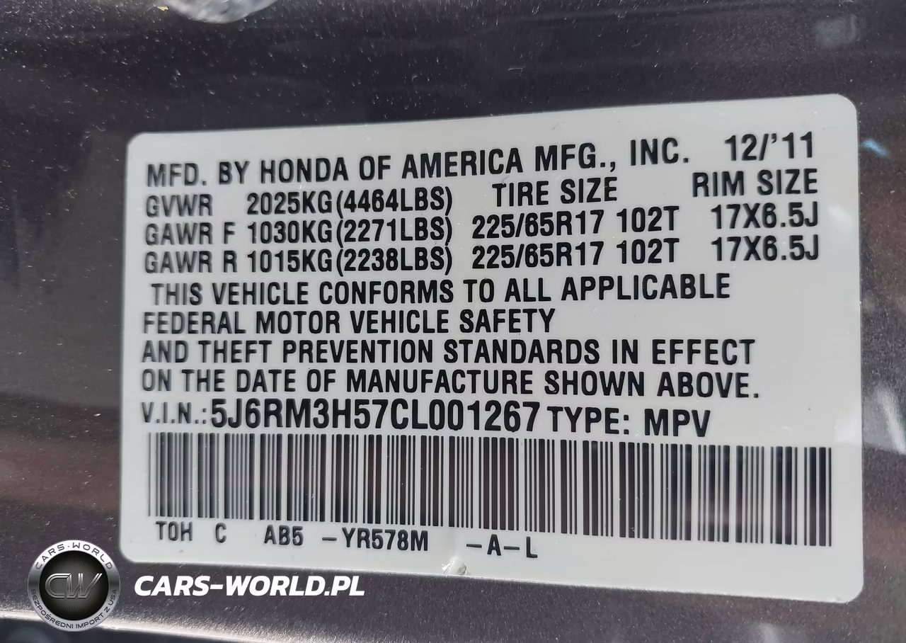 2012 Honda Cr-V Ex VIN:5J6RM3H57CL001267 - 9