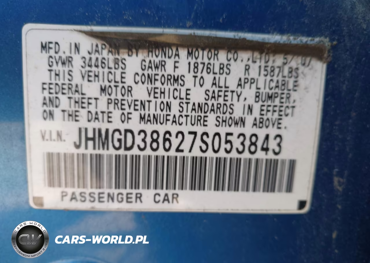 2007 Honda Fit Sport VIN:JHMGD38627S053843 - 9