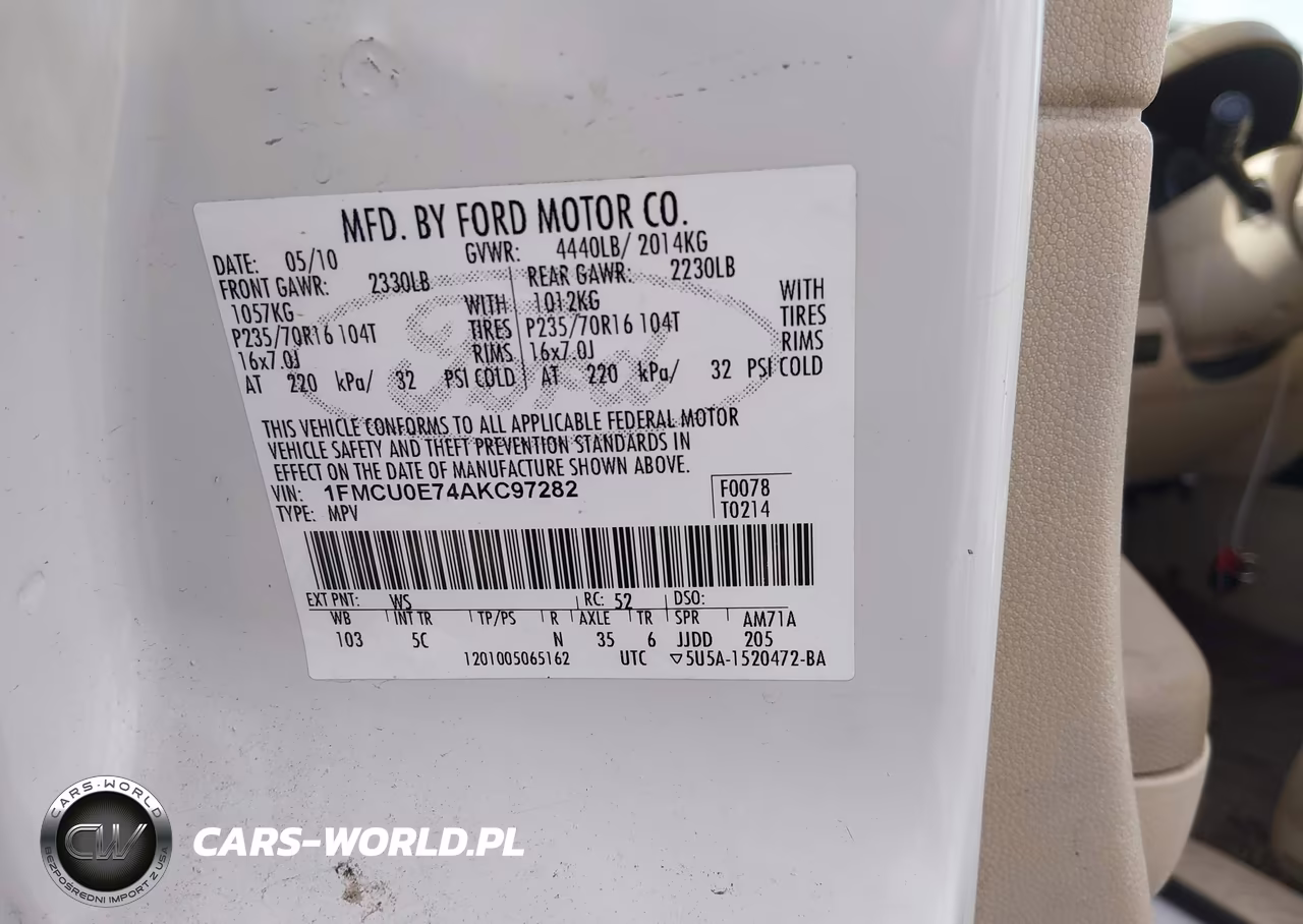 2010 Ford Escape Limited VIN:1FMCU0E74AKC97282 - 9