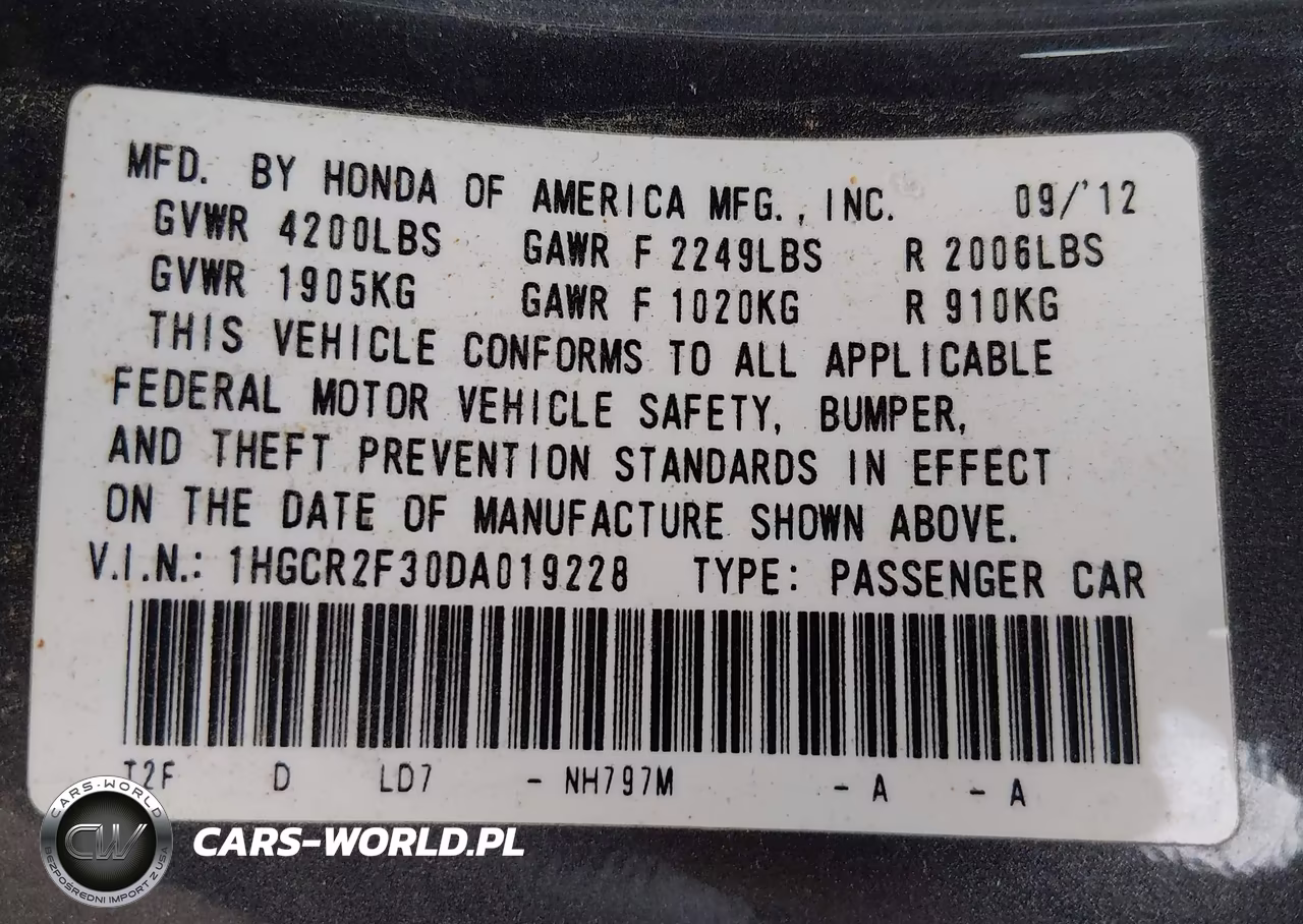 2013 Honda Accord Lx VIN:1HGCR2F30DA019228 - 9