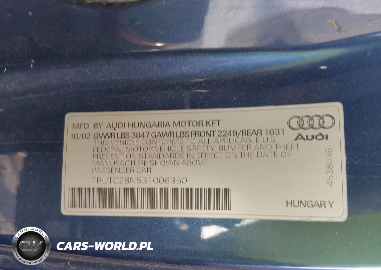 2003 Audi Tt 1.8L VIN:TRUTC28N531006350 - 9