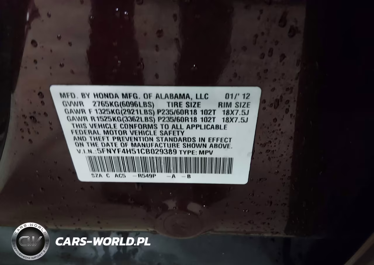 2012 Honda Pilot Ex-L VIN:5FNYF4H51CB029389 - 9