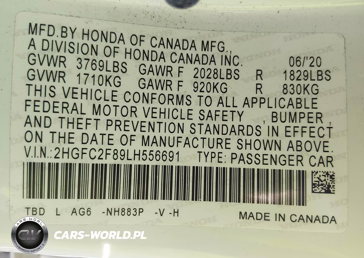 2020 Honda Civic Sport VIN:2HGFC2F89LH556691 - 9
