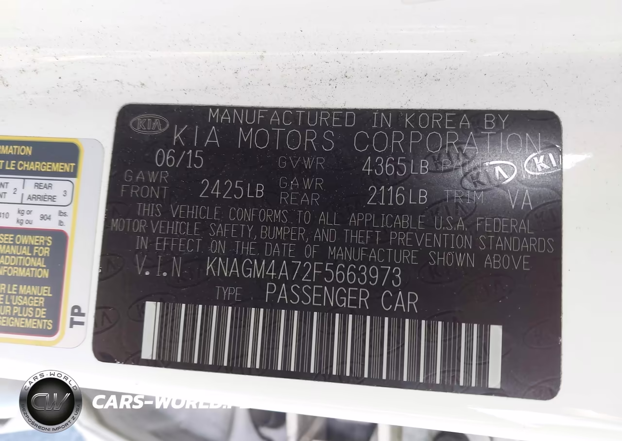 2015 Kia Optima Lx VIN:KNAGM4A72F5663973 - 9