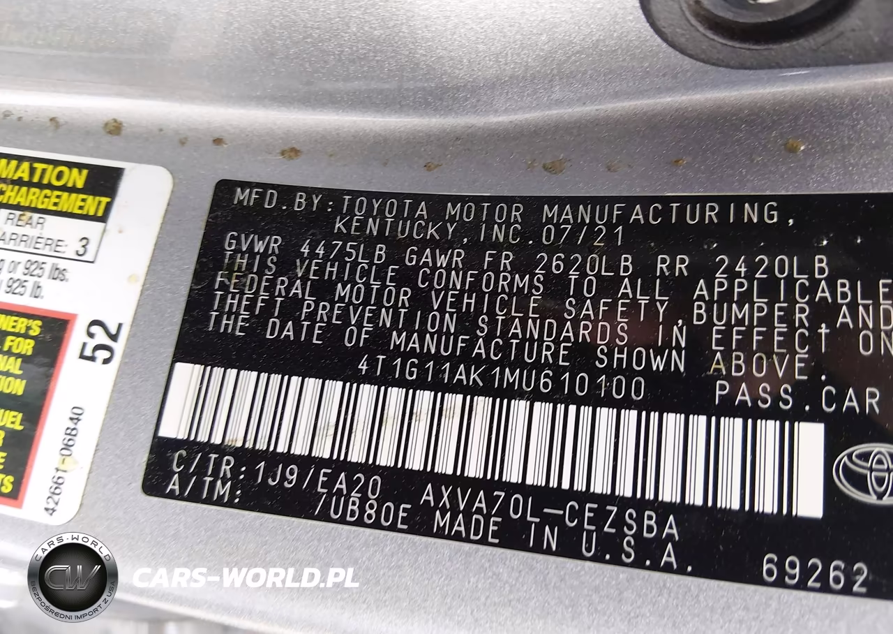 2021 Toyota Camry Se VIN:4T1G11AK1MU610100 - 9