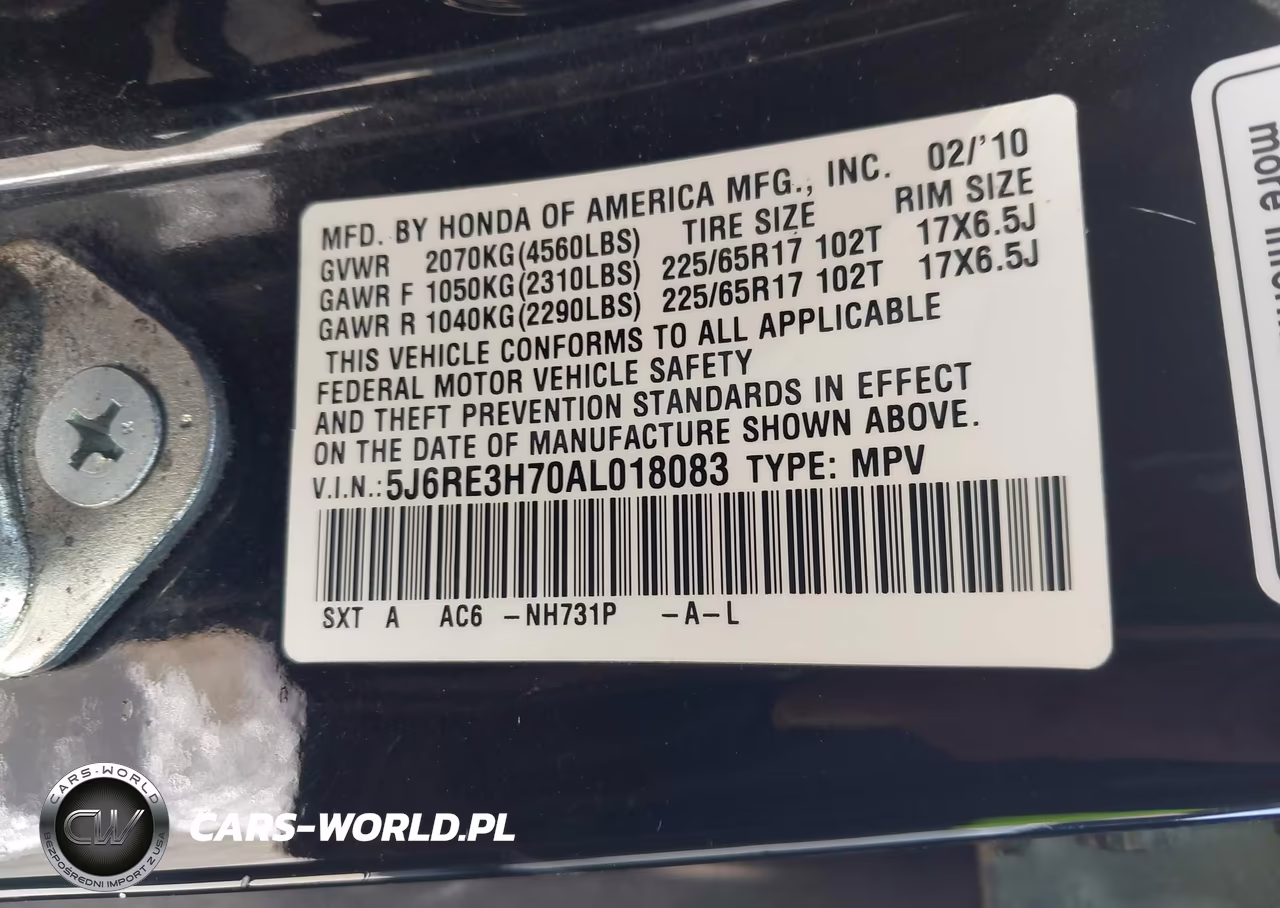 2010 Honda Cr-V Ex-L VIN:5J6RE3H70AL018083 - 9