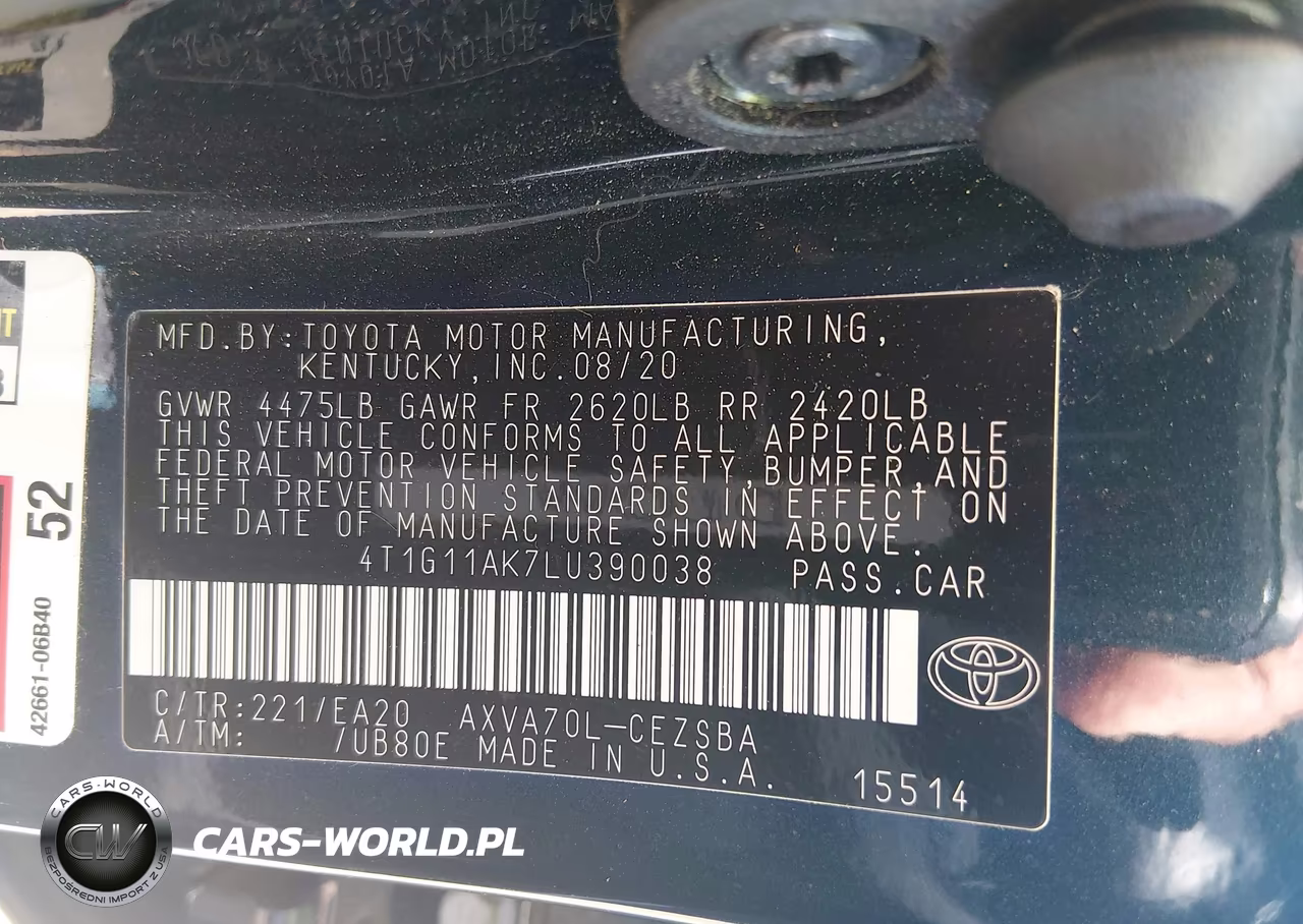 2020 Toyota Camry Se VIN:4T1G11AK7LU390038 - 9