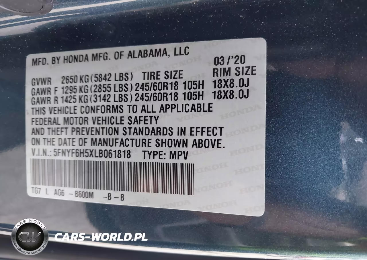 2020 Honda Pilot Awd Ex-L VIN:5FNYF6H5XLB061818 - 9