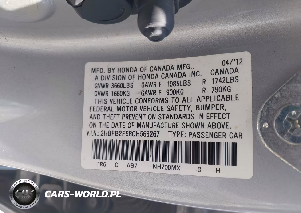 2012 Honda Civic Lx VIN:2HGFB2F58CH563267 - 9