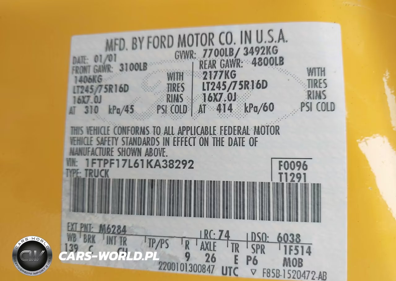2001 Ford F-150 Xl-Xlt VIN:1FTPF17L61KA38292 - 9